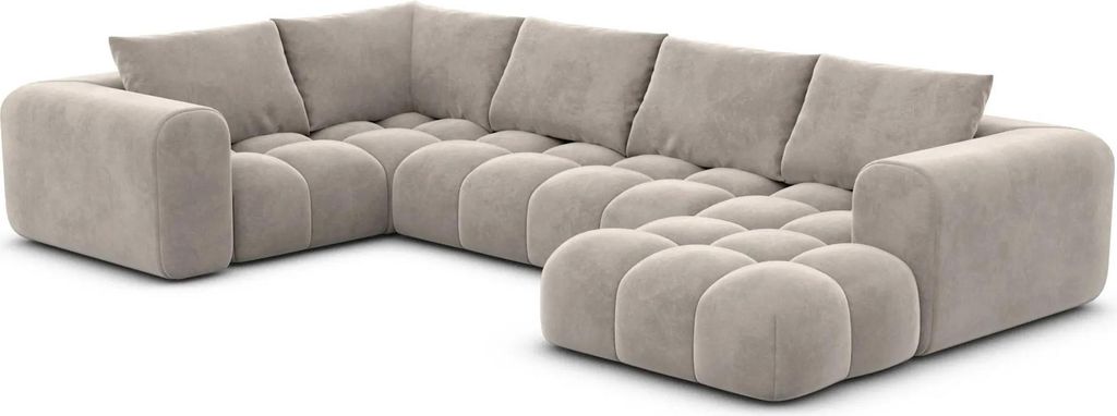 Samtstoff U-Form XL Wohnlandschaft Lavera Sand Rechts
