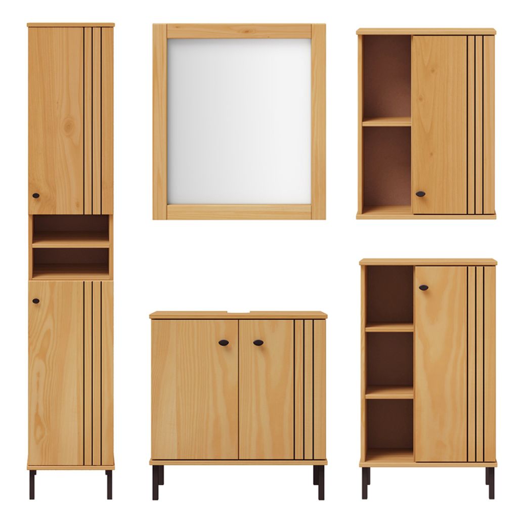 Badezimmer Set 5-teilig Massivholz Kiefer eichefarbig WILLOW-69