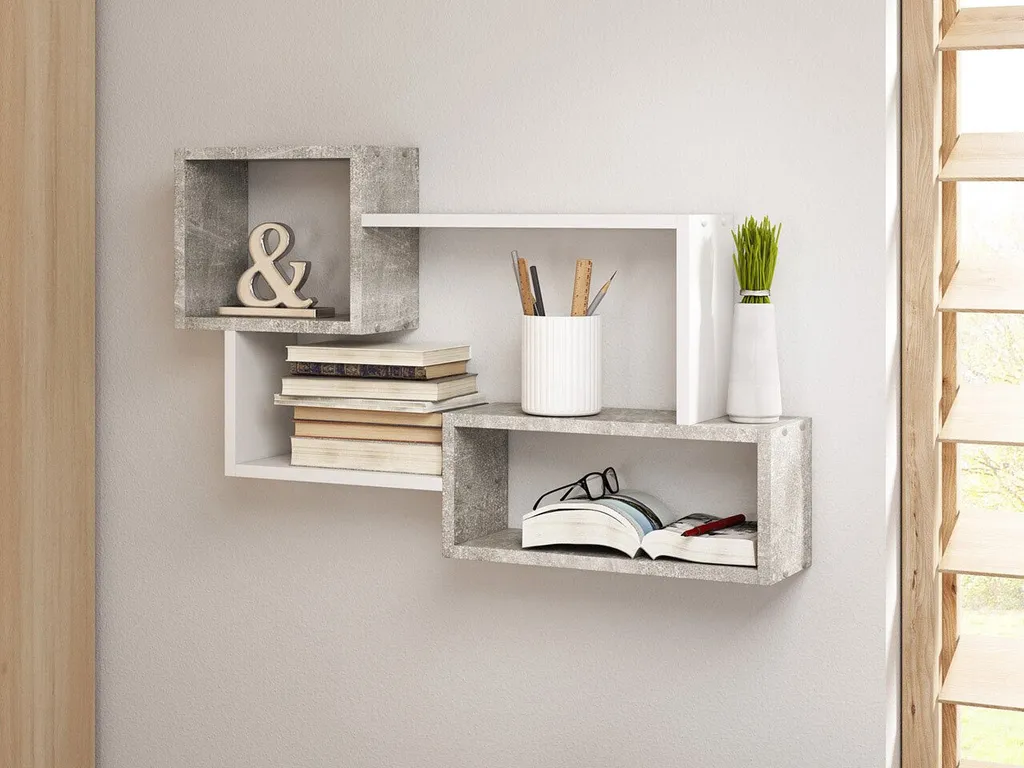 Étagère murale moderne HARKEN 5 coloris béton et blanc pour le salon