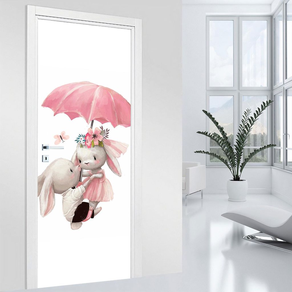 Aufkleber für Kindertüren – Lumaléa – Kaninchen – MAT-Kleber – Breite 83 x H?he 205 cm