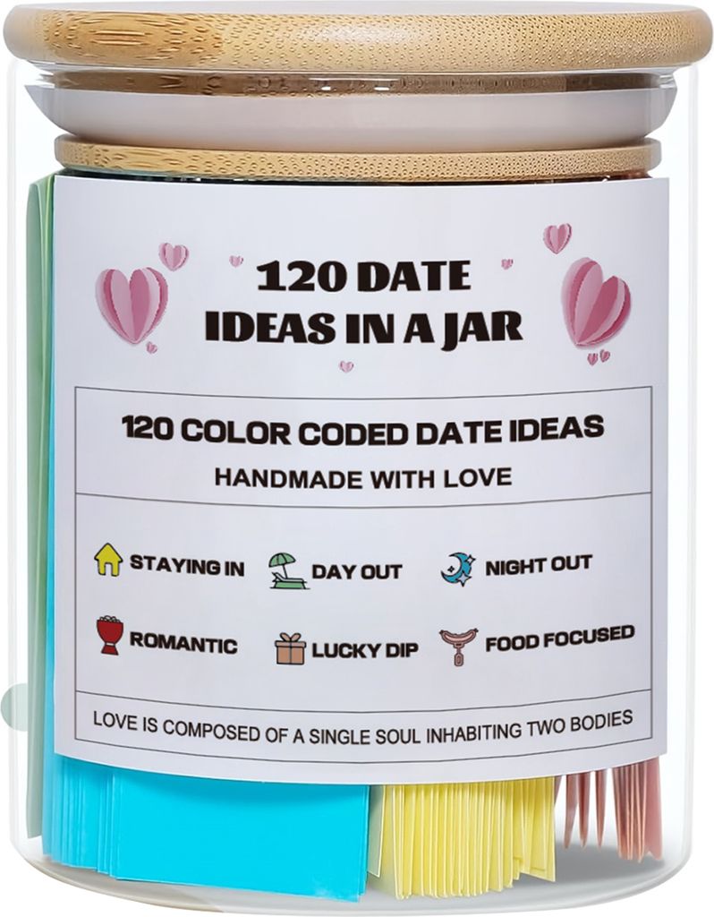 120 Date-Ideen in einem Glas, farbcodiertes Date-Glas, Date-Night-Spiel für Paare zur Hochzeit, zum Jahrestag, zur Brautparty, zum Valentinstag