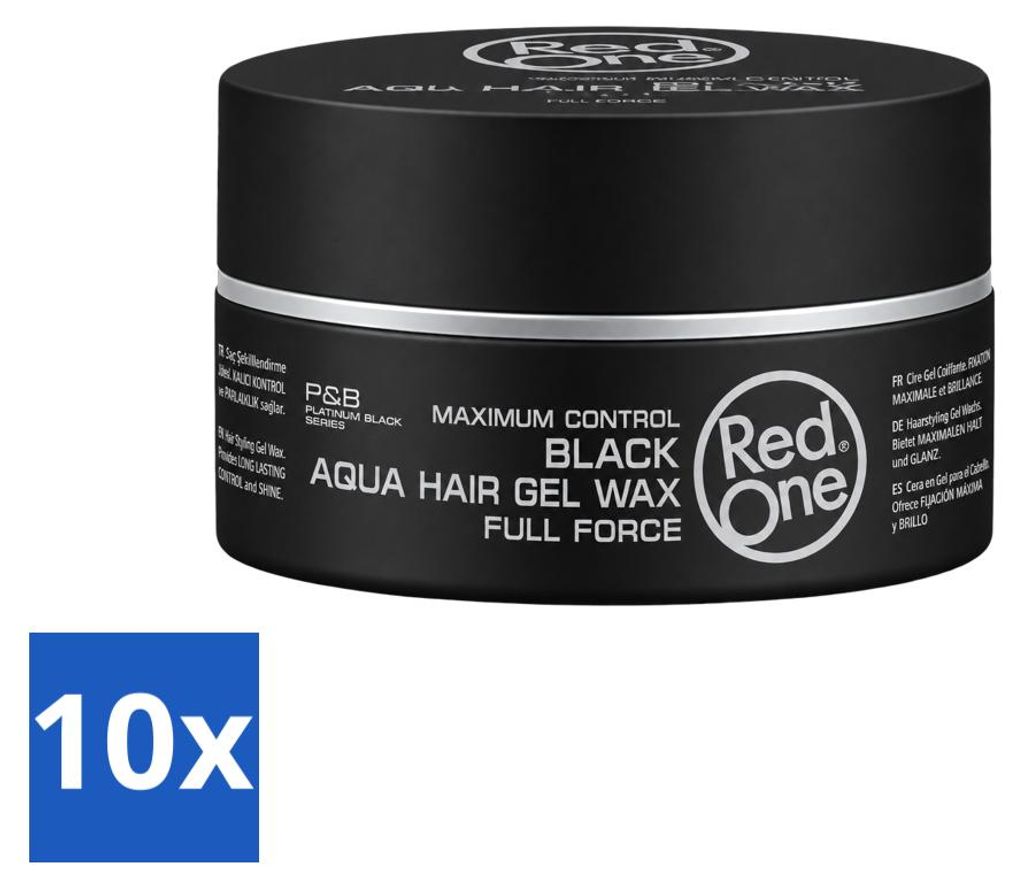 10 x Red One Haarwax Zwarte Aqua Haargel - 150 ml - Productafbeelding 