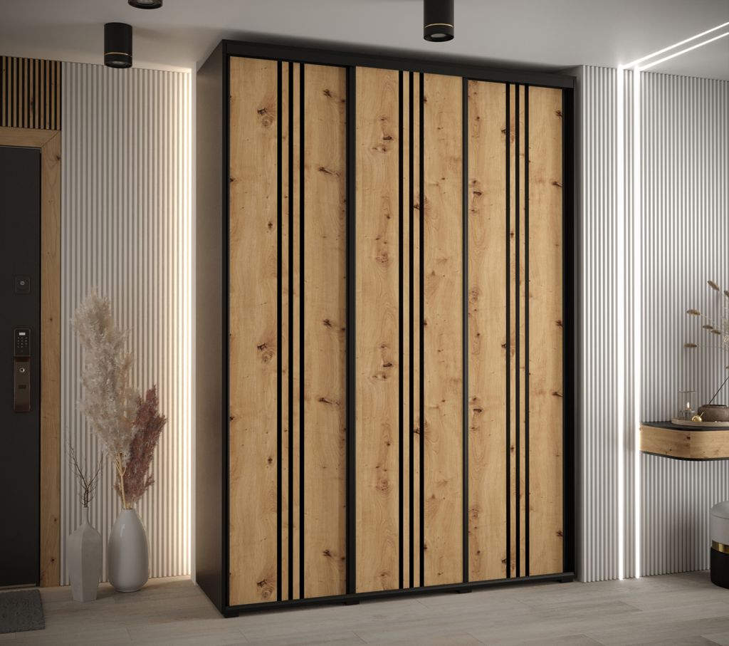 Kleiderschrank ASIRI 6 - 180/45 cm, schwarz / Eiche handwerklich / schwarz