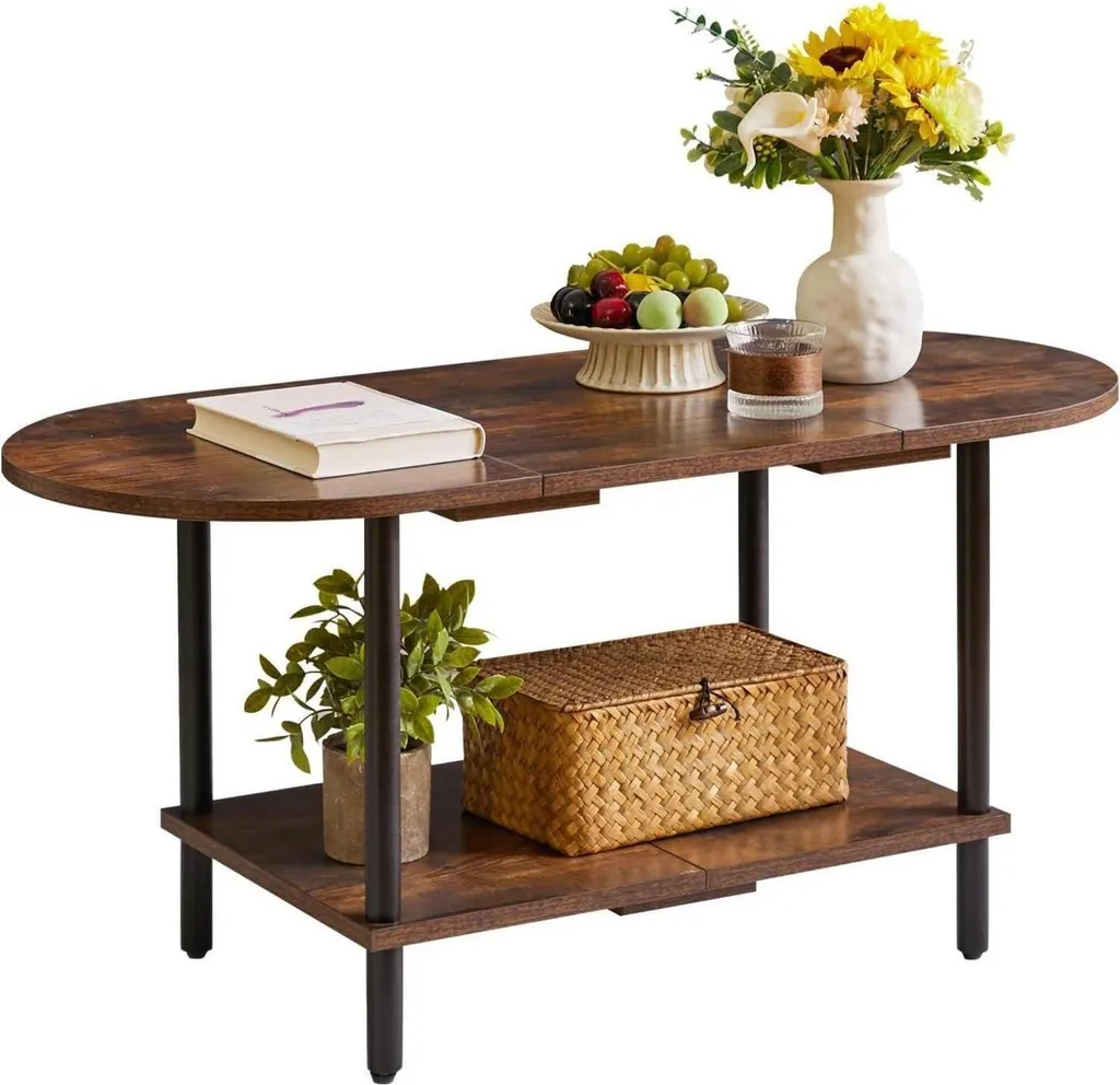 Tavolino Industriale Relaxdays A 2 Ripiani In Legno Scuro E Metallo Nero – 55x38x30 Cm, Versatile Per Soggiorno, Camera O Ingresso, Con Piedini Regolabili