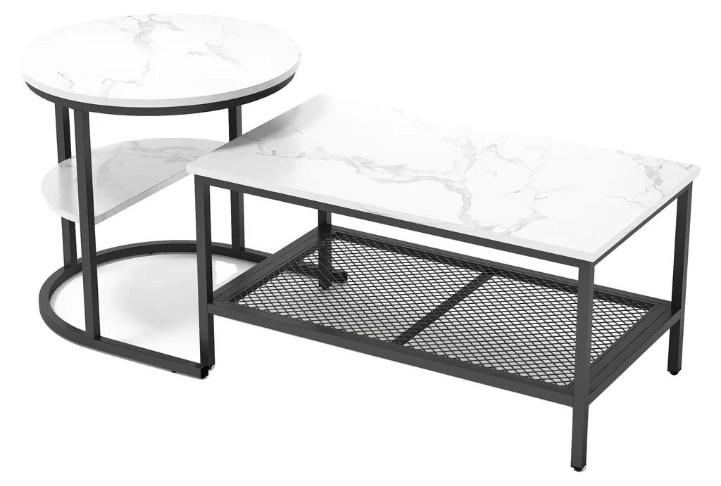 Tables basses gigognes blanc et noir avec rangements pour salon moderne
