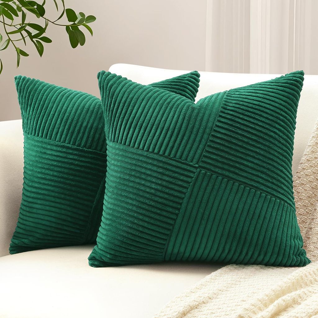 Set mit 2 Cord-Kissenbezügen mit Streifenmuster, dekorative Cord-Kissen, Sofakissen, Patchwork-Design, dekorative Kissenbezüge für das Wohnzimme...