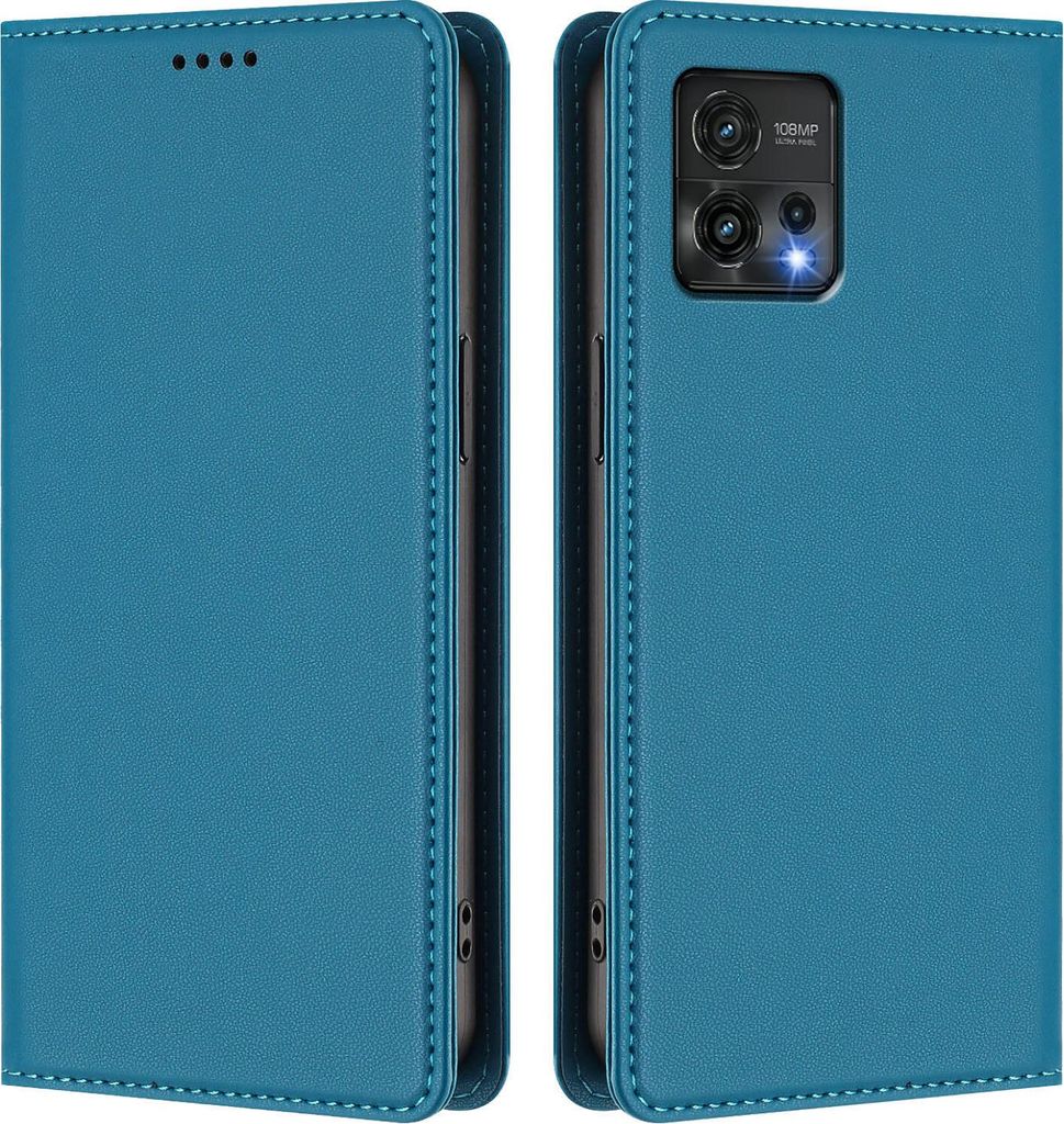 Handyhülle für Motorola Moto G72, Kunstleder Klapphülle Stoßfeste Magnetische Hülle mit Ständer Blau