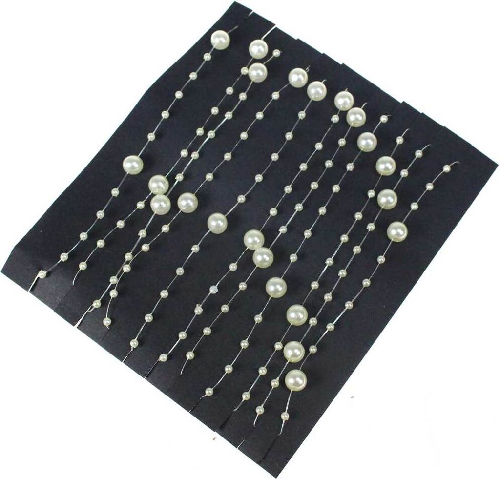 3m Perlengirlande Ø3+8mm Perlen Perlenkette Perlenschnur Perlenband Perlenstrang, Farbe:creme