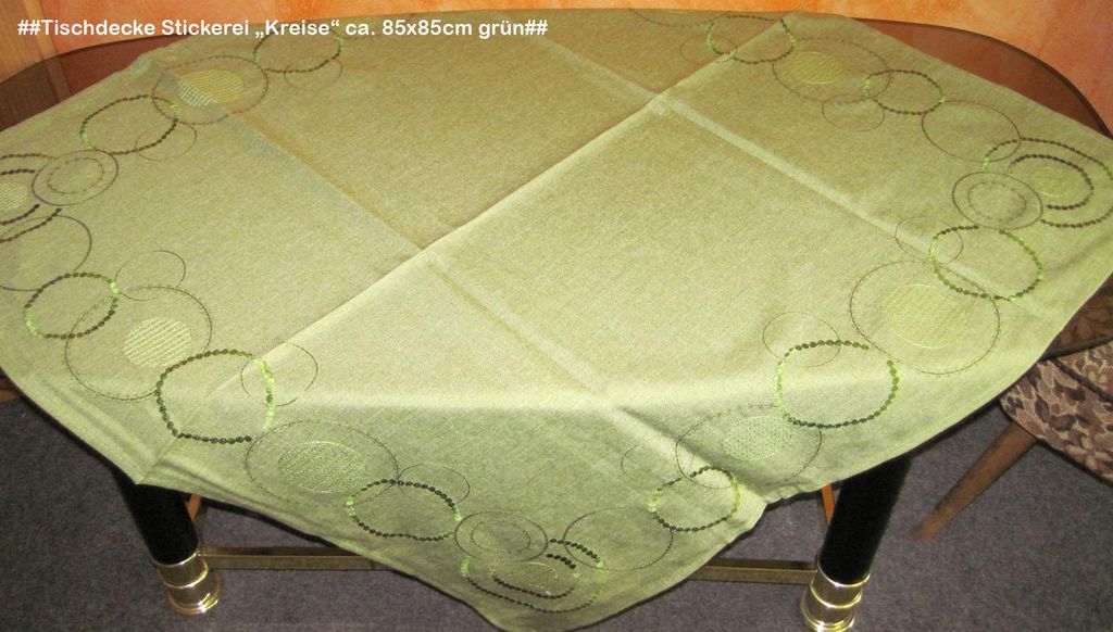 Tischdecke 419 M - Kreise mit Stickerei - Grün, ca. 85 x 85 cm