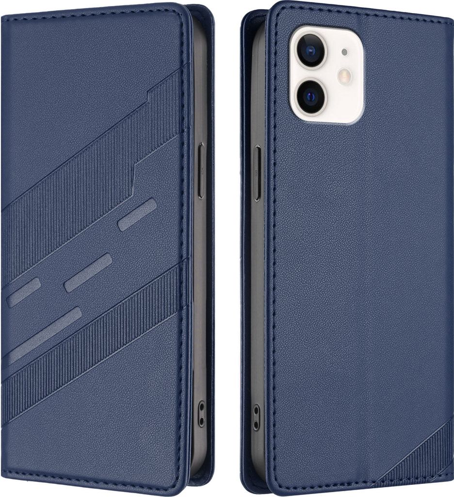 Hülle für iPhone 12 Mini, Kunstleder Brieftaschen Handyhülle mit Kartenfach und Standfunktion Blau