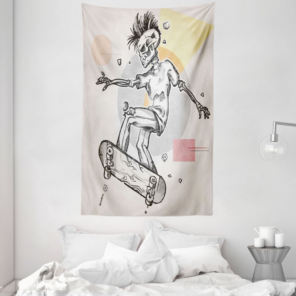 ABAKUHAUS Schädel Wandteppich und Tagesdecke, Skating Skeleton Boy aus Weiches Mikrofaser Stoff Waschbar ohne Verblassen Digitaldruck, 140 x 230 c...