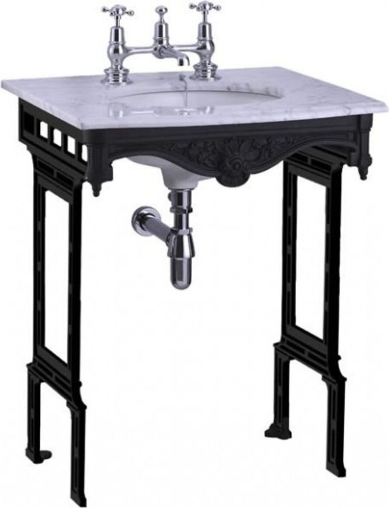 Casa Padrino Luxus Jugendstil Stand Waschtisch Weiß / Schwarz mit Marmorplatte - Barock Waschbecken Barockstil Antik Stil