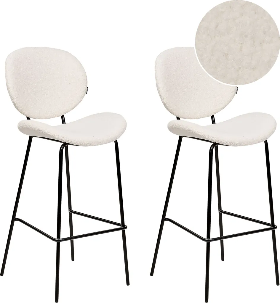 Tabouret de bar Luana Lumarko en bouclette blanche pour îlot central