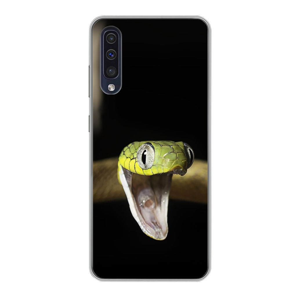MuchoWow Handyhülle Schutzhülle Hülle für Samsung Galaxy A30s Schlange - Tier - Schwarz Silikon Softcase Handy Hülle - Karteninhaber