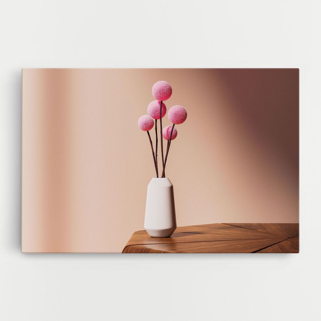 ARTHUB Leinwandbild 50x70 cm, Pink Circle Vase | Wohnzimmerdekoration, Hängende Bilder, Wanddekoration, Heimdekoration, Blumen, Blumen in der Vase
