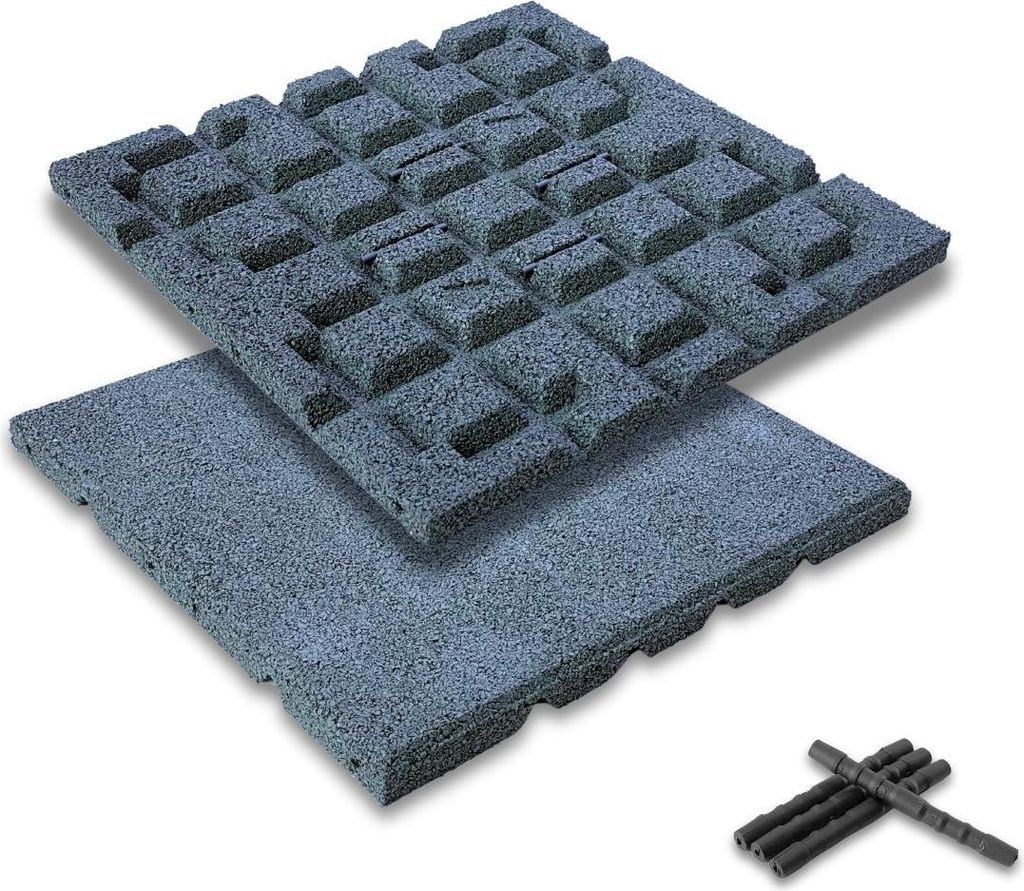 bepco Fallschutzmatte 4er Set - (40x40cm, Grau) - Gummifliese stoßdämpfend & rutschfest, mit 16x Verbindungsstiften, aus 100% recyceltem Gummi
