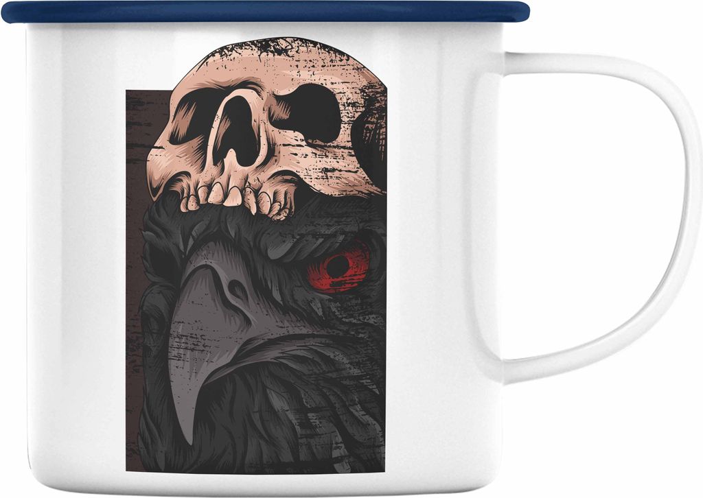 Trendation - Coole Emaille Tasse Raben Totenkopf Geschenk Death Metal Punk Rock (Blau)