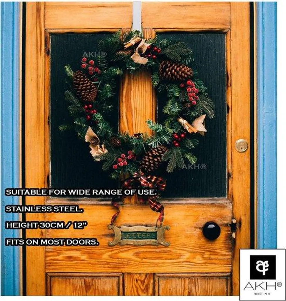 Couronne de Noël argentée robuste en métal 30 cm décor hivernal durable