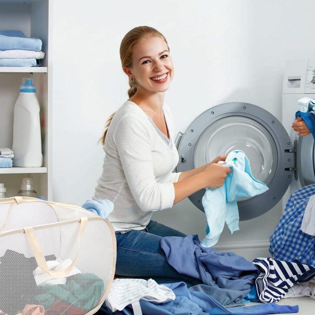 Pop-Up Mesh Wäschekorb mit Griffen - Faltbar und Tragbar - zur Aufbewahrung im Schlafzimmer, Badezimmer und auf Reisen