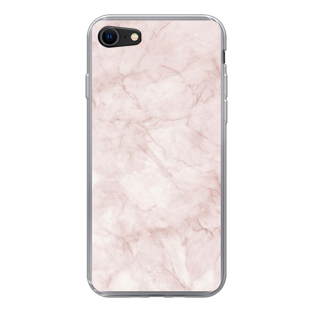 MuchoWow Handyhülle Schutzhülle Hülle für iPhone SE 2020 Marmor - Rosa - Schick Silikon Softcase Handy Hülle - Kartenbesitzer