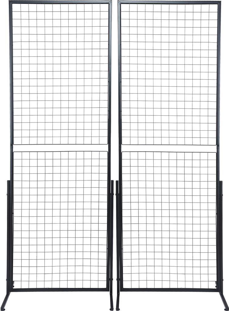 Two black grid panel towers stand side by side against a white background.