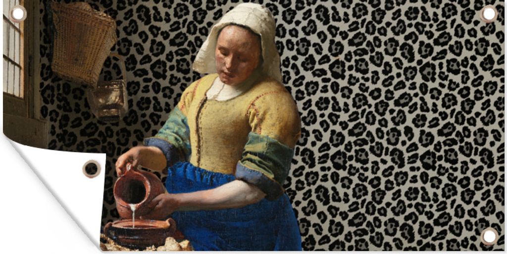 MuchoWow 60x30 cm Outdoor-Poster Gartendeko Sichtschutz Garten Poster für den Garten Milchmädchen - Kunst - Pantherdruck - Vermeer - Gemälde ...