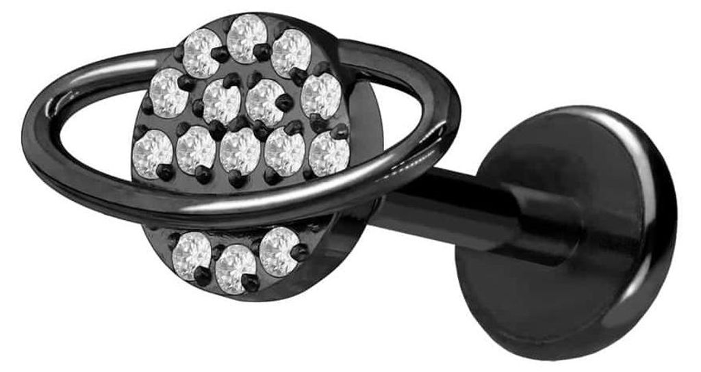 Ohrpiercing, Nasenpiercing Titan Labret mit Push Fit KRISTALLPLANET Schwarz Stablänge: 6mm | Stabstärke: 1mm