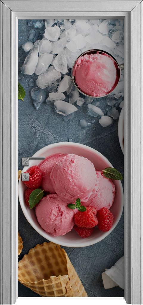 Tür Selbstklebende 80x210 cm Türfolie Türtapete Klebefolie - Himbeere Eiscreme