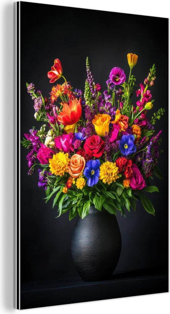 MuchoWow Wanddekoration Metall Metallbild Wandkunst 80x120 cm Leuchtend bunt - Blumen - Vase MuchoWow Aluminium Gemälde - Bilder