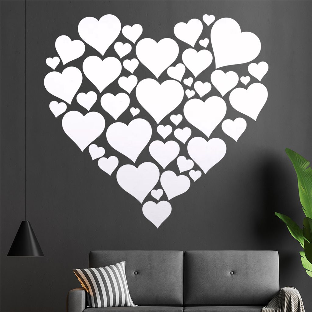 Herzen Wandtattoo in 6 Größen - Wandaufkleber Wall Sticker - Dekoration, Küche, Wohnzimmer, Schlafzimmer, Badezimmer