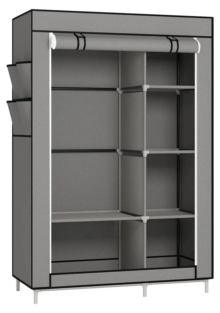 Penderie souple en tissu non-tissé gris avec étagères pour dressing maison