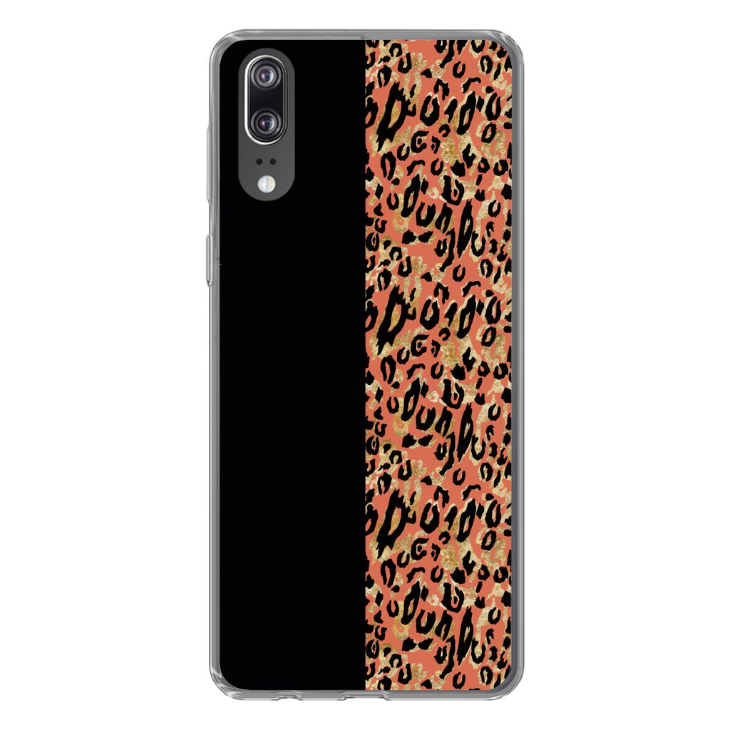 MuchoWow Handyhülle Schutzhülle Hülle für Huawei P20 Pantherdruck - Gold - Schwarz Silikon Softcase Handy Hülle - Hardcover