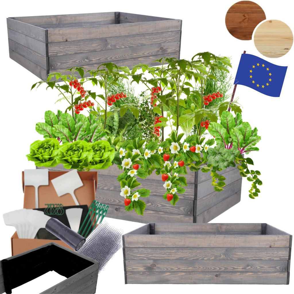 MODO24 Hochbeet Holz, Pflanzkasten, Massivholz, Kiefer, Kräuterbeet, Blumenkasten, Garten, Terrasse, 36x120x100 cm, Grau, ZP06