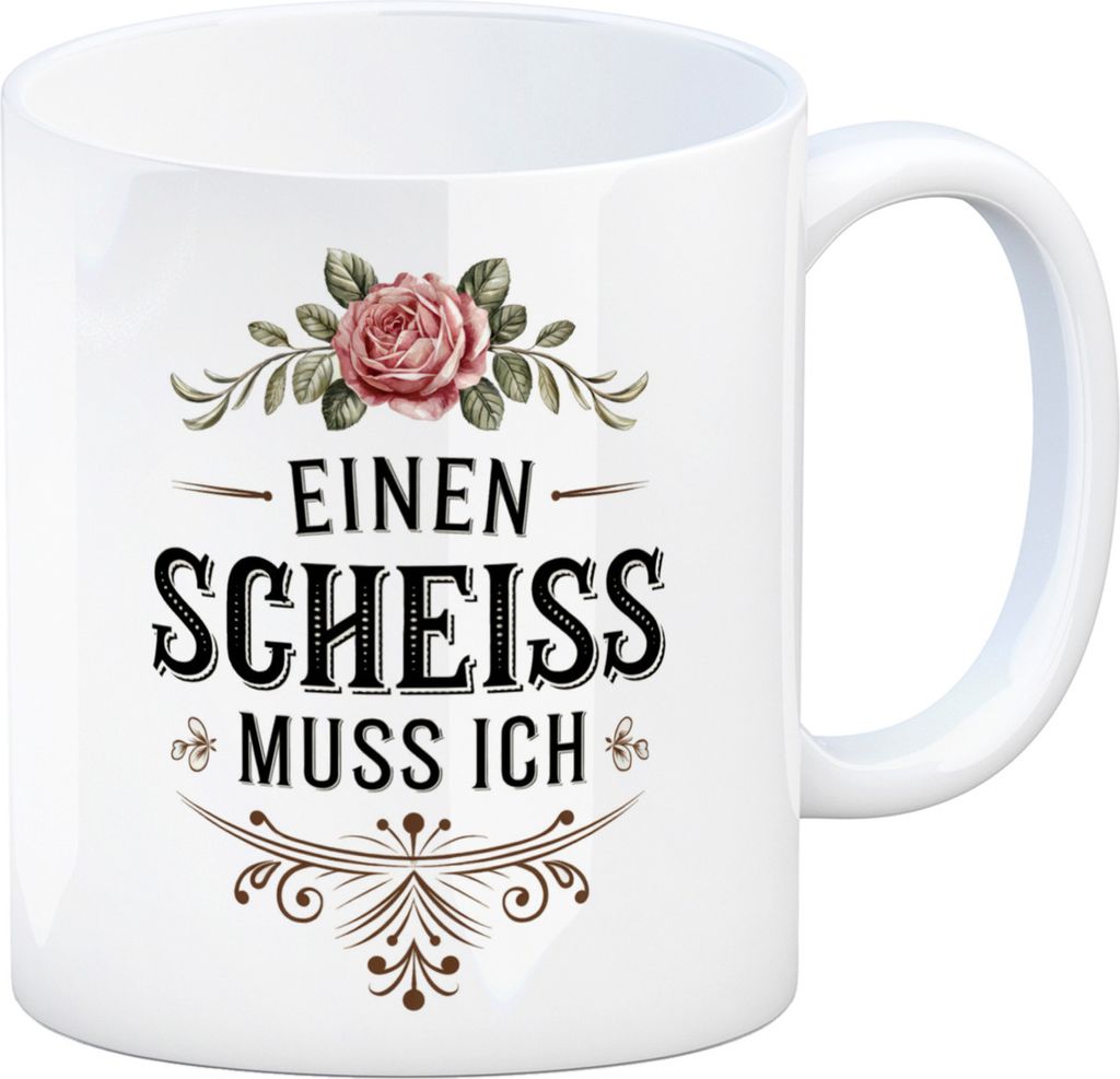 Einen scheiss muss ich Kaffeebecher Rose mit Blättern