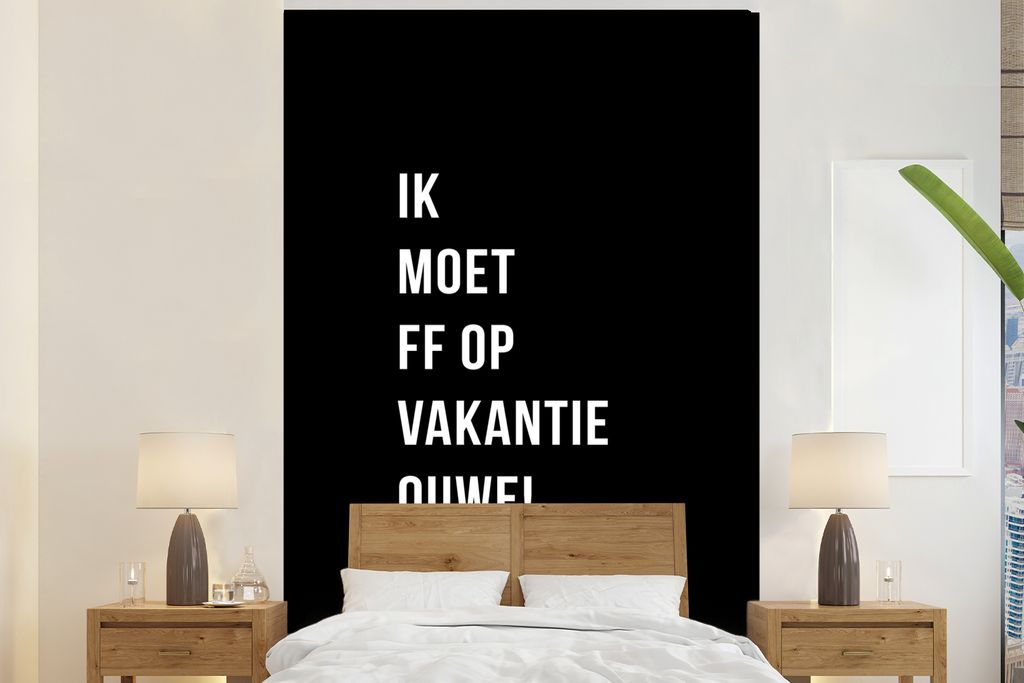 MuchoWow Fototapete für Wohnzimmer oder Schlafzimmer Wandtapete Vinyl Motivtapete Zitate - Ich muss in den Urlaub fahren, alter Mann! - Schwarz ...