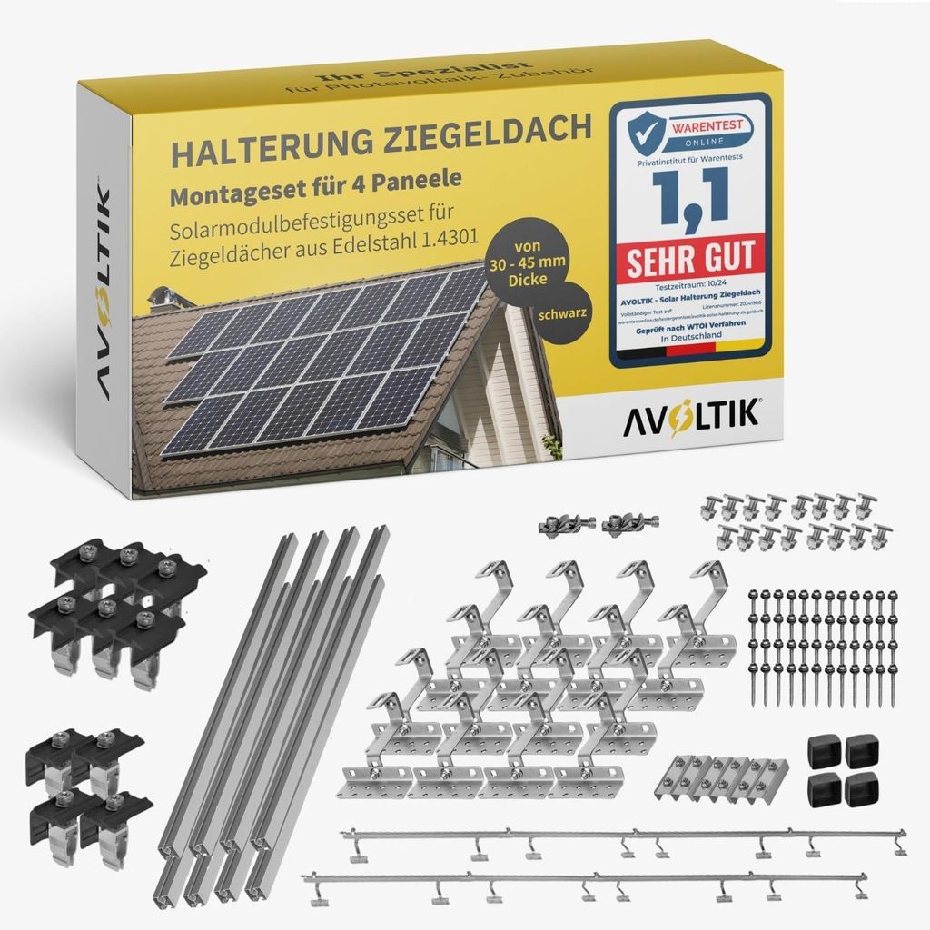 Solar Halterung Ziegeldach Montageset mit Klemmen Schwarz Produktbild 