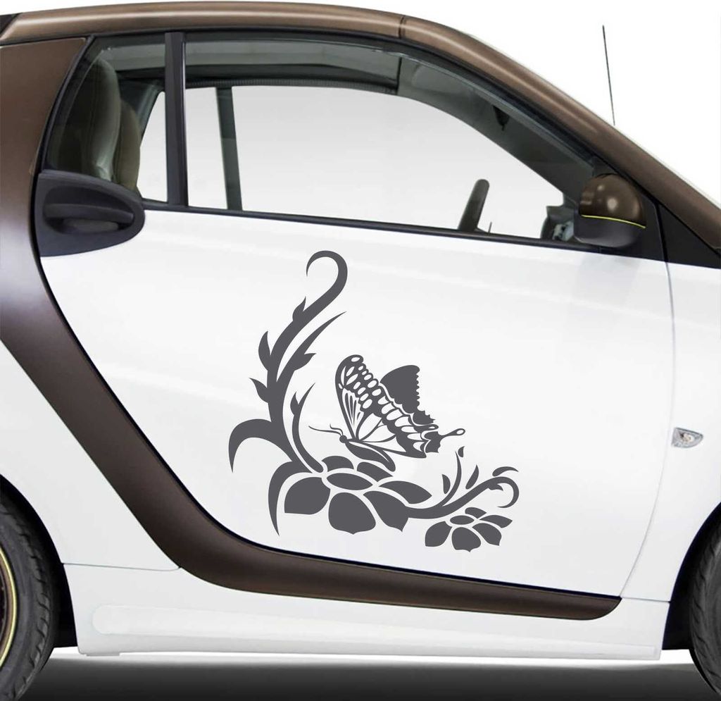 Aufkleber - Autoaufkleber-Set Rankelement Julia, 2 Stk. je 30cm x 31cm dunkelgrau - Tuning Carystyling Heckscheibe Auto