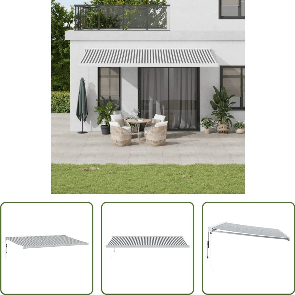 The Living Store Markise Einziehbar Anthrazit und Weiß 5x3 m Stoff und Aluminium