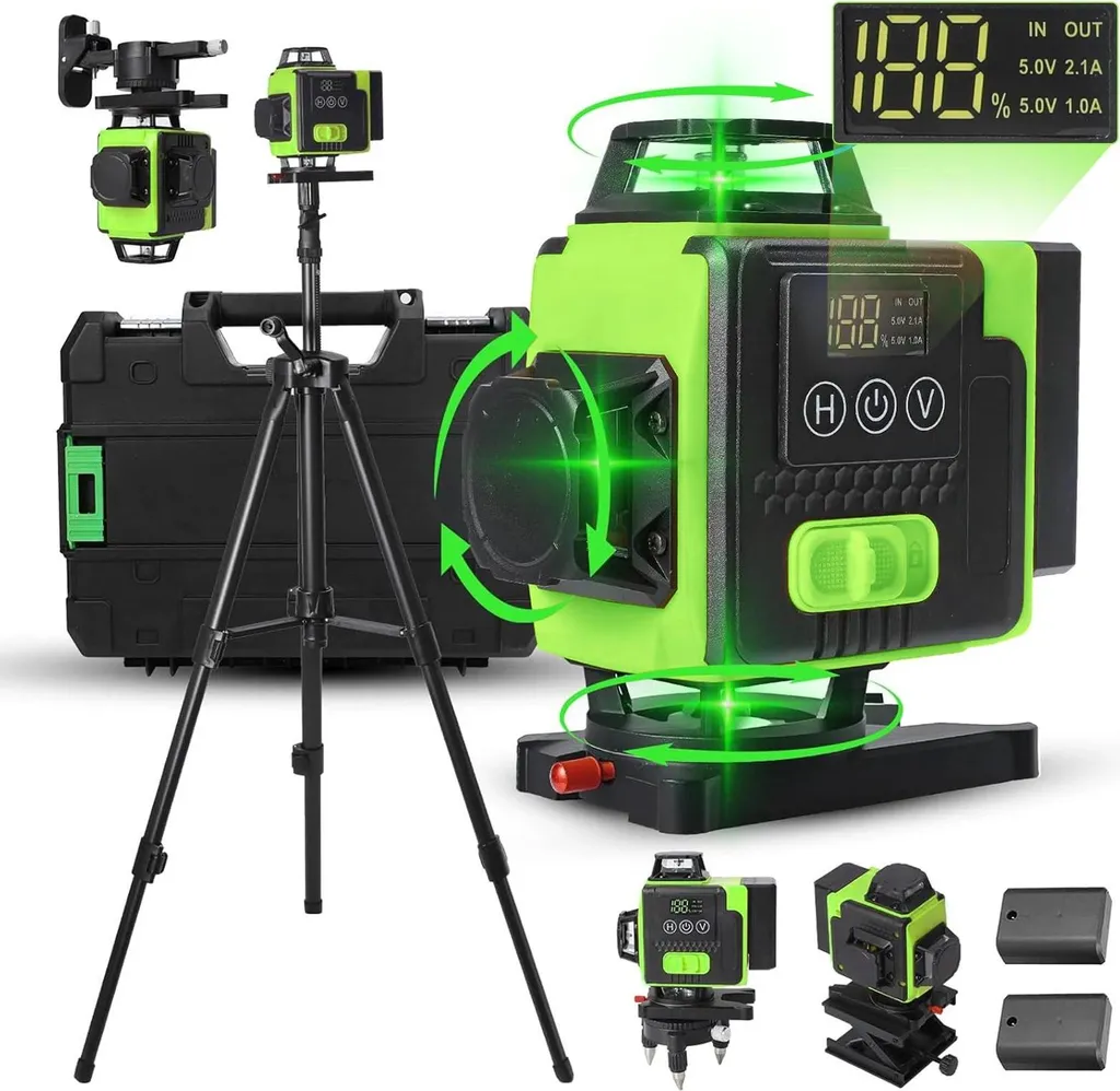 Niveau laser rotatif 360 degrés avec faisceau vert et 4 têtes laser 4D