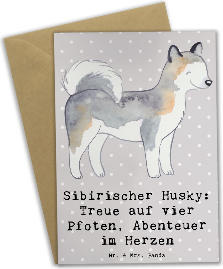 Mr. & Mrs. Panda Grußkarte Sibirischer Husky - Grau Pastell - Geschenk, Loyalität, Ausdauer, hochzeitskarten, Abenteuer im Herzen, Grußkarten, H...