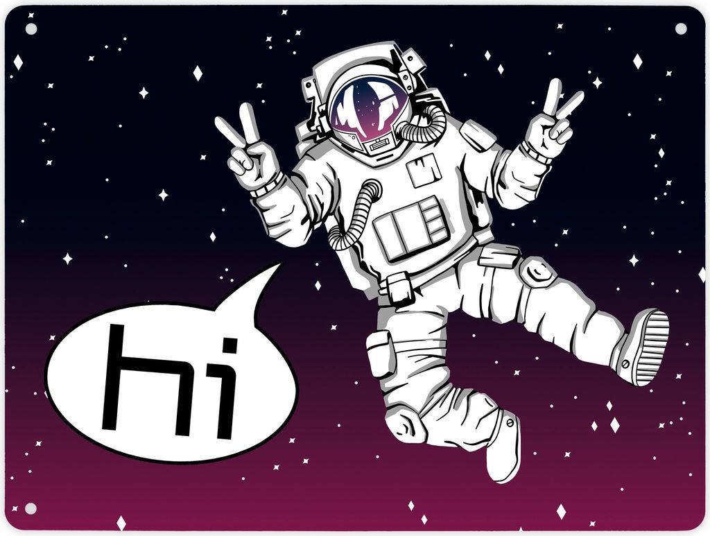Astronaut im Weltall mit Peace-Zeichen witziges Metallschild XL in 21x28 cm