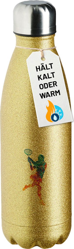 Huuraa Trinkflasche Tennis Spielerin bunte Silhouette 500ml Gold Edelstahl Wasserflasche Trinkflasche Geschenkidee