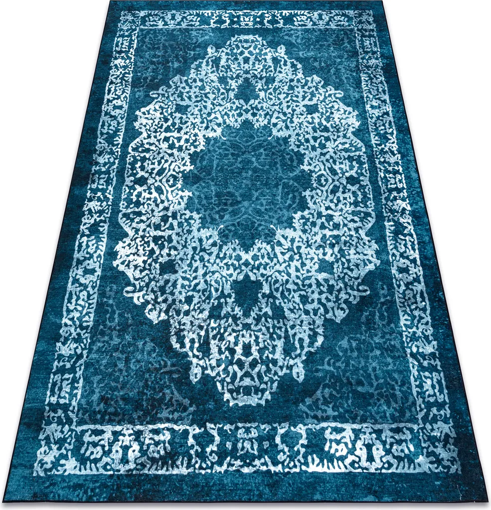 Tapis Moderne 120x170cm pour Salon, Lavable et Ornemental Bleu
