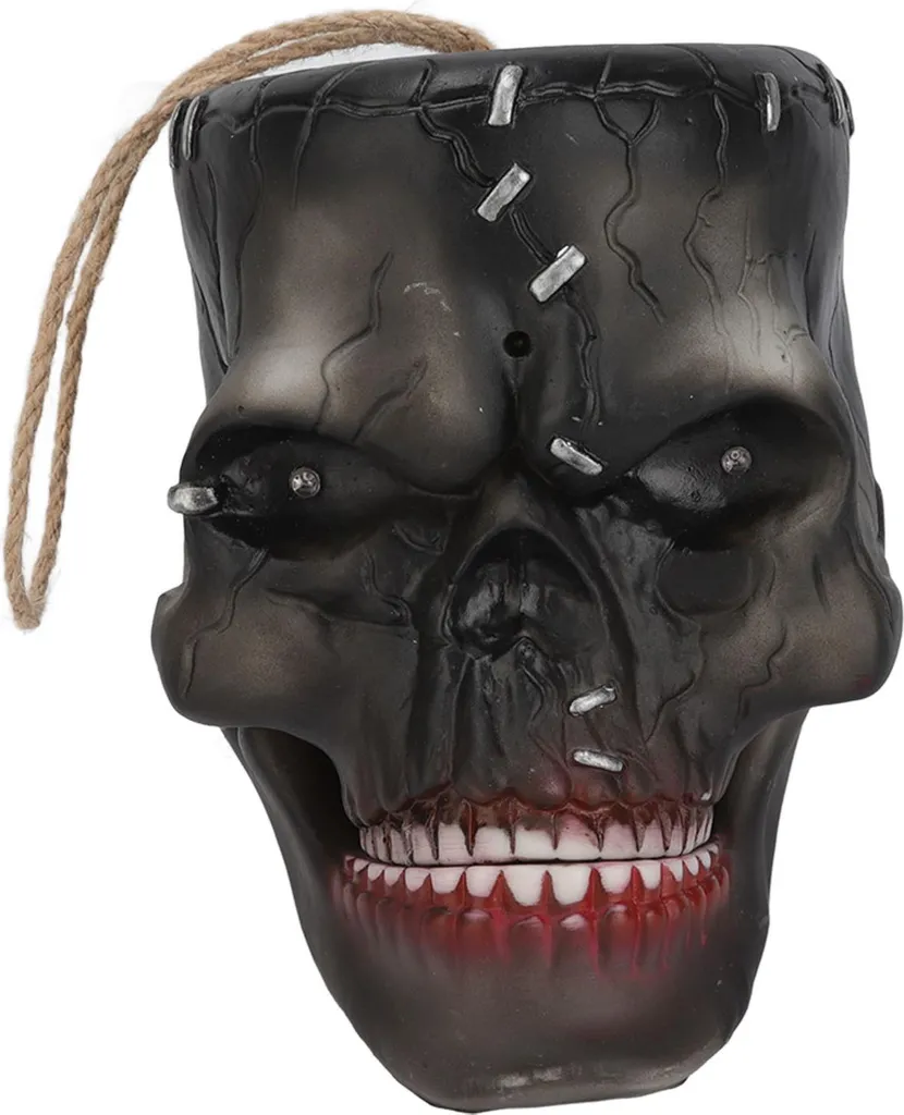 Tête de squelette électrique Halloween avec son et lumières LED - 20cm - 2