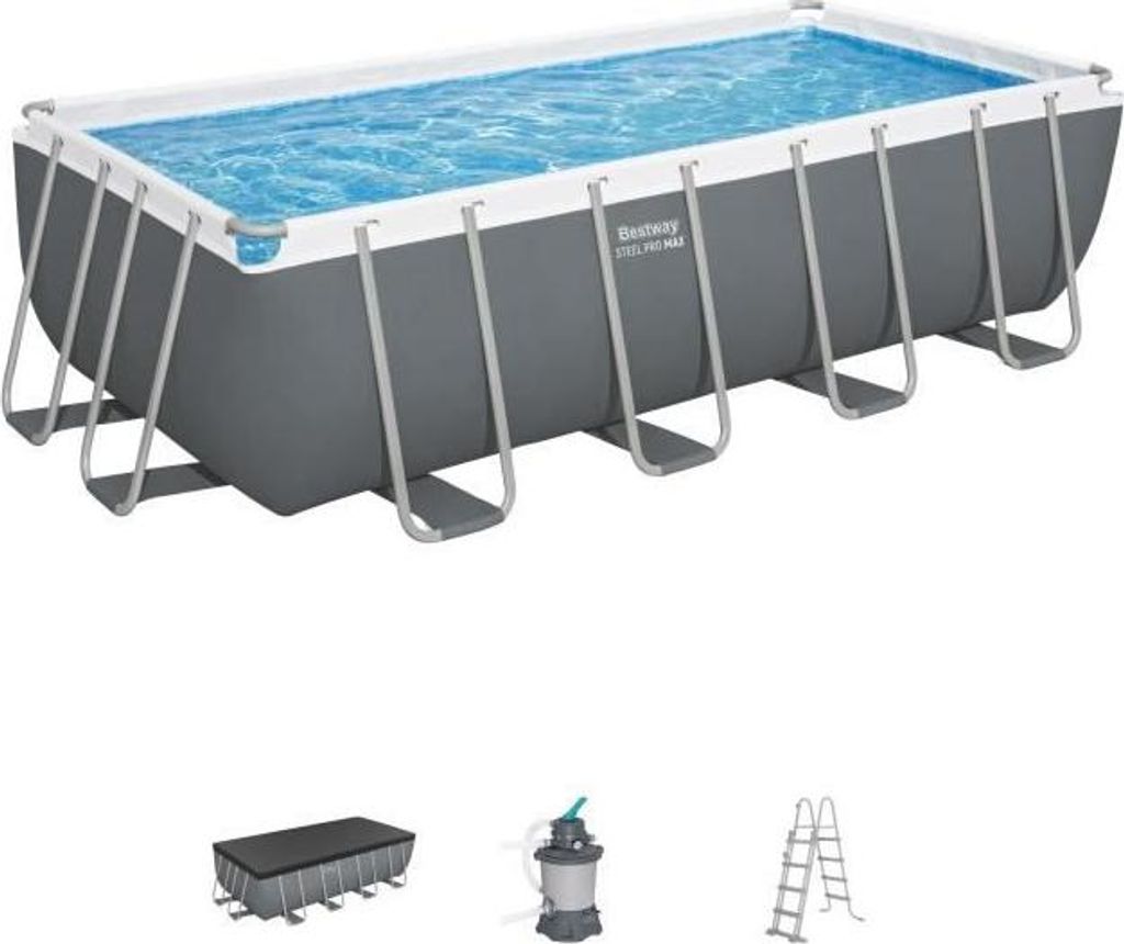 Aufstellpool Bestway Steel Pro Max, 488 x 244 x 122 cm, Rechteckig, Sandfilter, Mit Leiter und Abdeckung