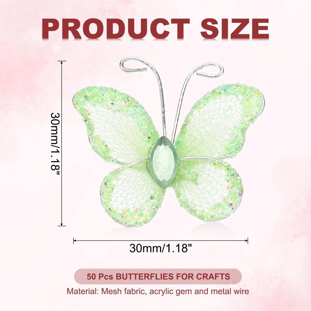 50 Stš¹ck Schmetterlinge fš¹r Bastelarbeiten, 1,2" Mesh Draht Glitzer Schmetterlinge aus Organza fš¹r DIY Bastelarbeiten Zuhause Dekoration K...