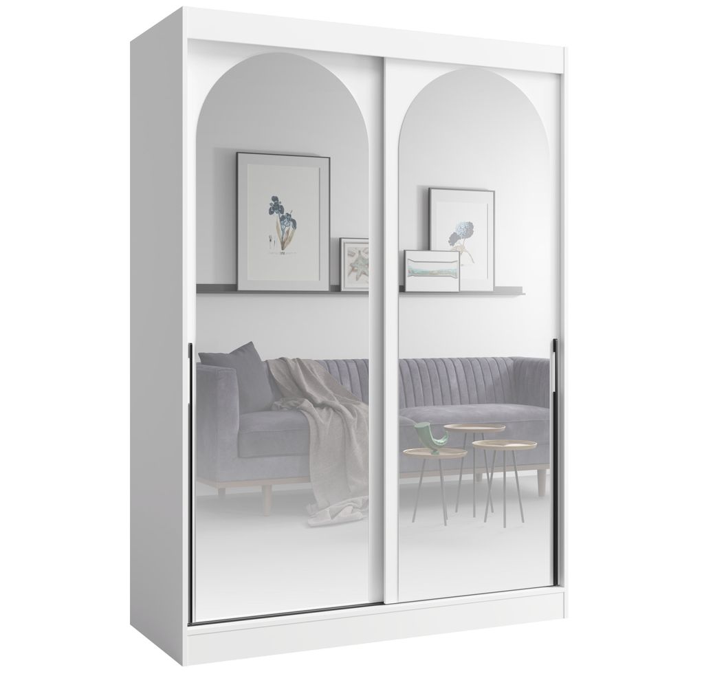 Albello Kleiderschrank CLASSY Weiß Schwarz 150x65x215 cm mit Spiegel & Schiebetüren – Schrank mit 5 Fächern, Kleiderstange, für Schlafzimmer ...