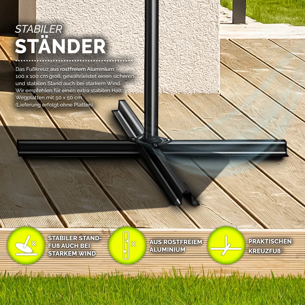 tillvex ombrellone a sbalzo in alluminio Beige LED Solar Ø 350 cm con manovella | ombrellone con interruttore on/off | ombrellone da giardino protezione UV alluminio | ombrellone a manovella con supporto ombrellone da mercato impermeabile - 10