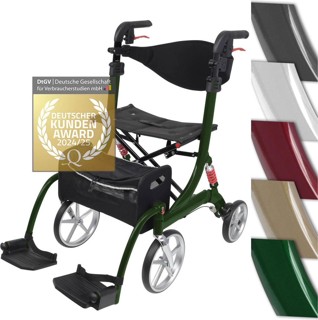 2 in 1 Rollator-Rollstuhl SPRING VARIO - Leichtgewicht Rollator mit Rollstuhlfunktion & Komfort-Federung - Modell L Jadegrün - Bescomedical