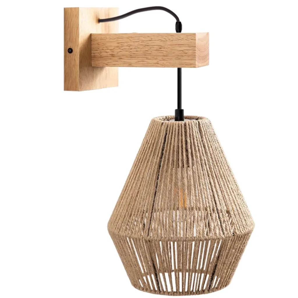 Applique murale bois et corde de jute ROMEO style bohème avec douille E27